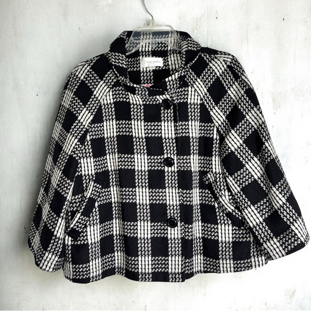 Erin London Black and White Checkered Cape Style Blazer size M